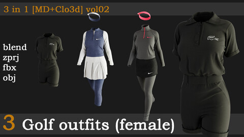 3 Golf outfits(female)[fbx+obj+zprj+blend]vol02