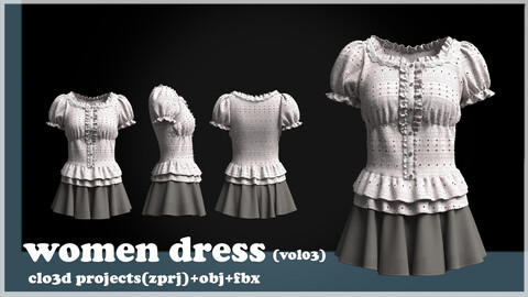 women dress (VOL03)/clo3d project(ZPRJ)+OBJ+FBX.