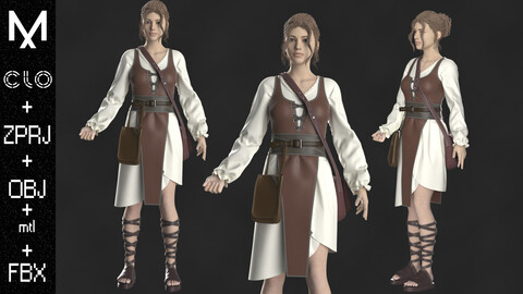 FREE FEMALE OUTFIT Marvelous designer/Clo3d  OBJ mtl FBX ZPRJ