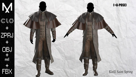 NEW ROYAL OUTFIT Marvelous designer/Clo3d OBJ mtl FBX ZPRJ +A-POSE