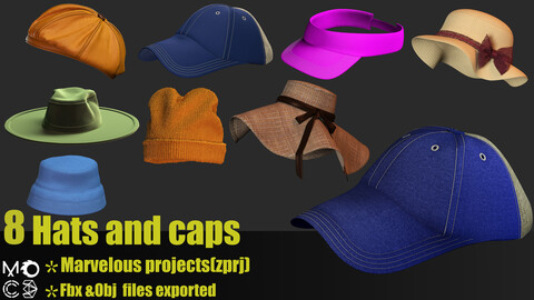 Hats and Caps pack(Md projects,Fbx,Obj,Uv)