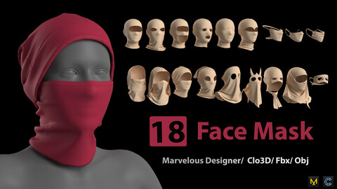 18 Face Mask+ Zprj +Obj + Fbx