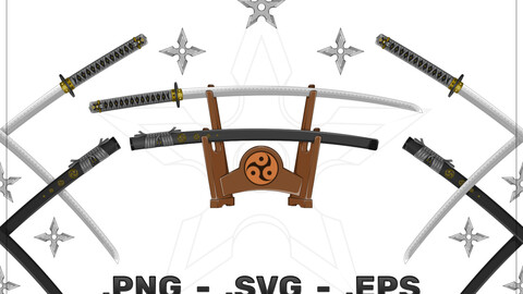 Samuray Katanas On Wooden Stand