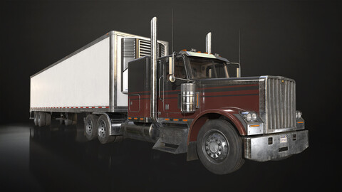 Flat Top Semi Truck Refrigerated Trailer - Low Poly