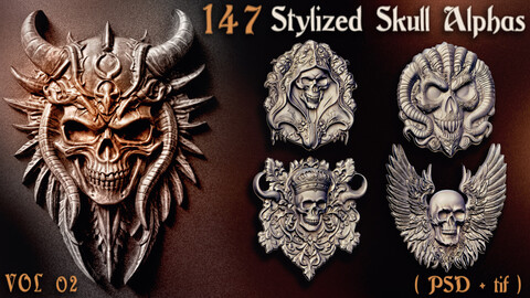 147 Stylized Skull Alpha - Vol02