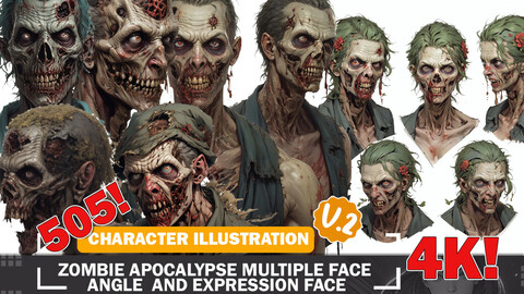 505 Zombie Apocalypse Multiple Face Angles and Expressions Diverse Character and Outfit Reference Art V2 4K