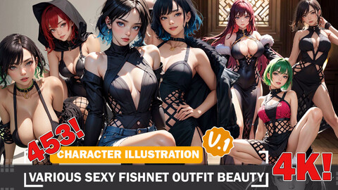 453 Various Sexy Fishnet Outfit Beauty Diverse Outfit Character Design Reference Art V1 4K