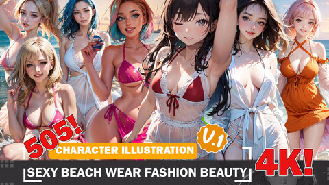 505 Sexy Beachwear Fashion Beauty Diverse Outfit Character Design Reference Art V1 4K