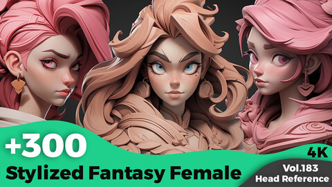 +300 Stylized Fantasy Female Head Sculpt Reference (4K)