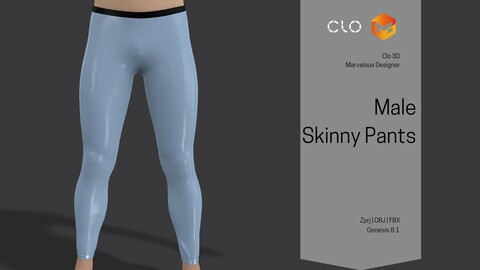 Skinny Pants for Male | Marvelous Designer | Clo3D | zprj project file + OBJ + FBX