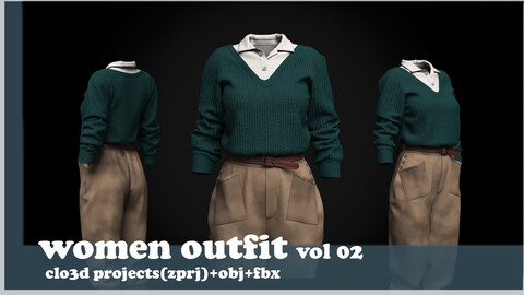 women outfit(VOL02)/clo3d project(ZPRJ)+OBJ+FBX.