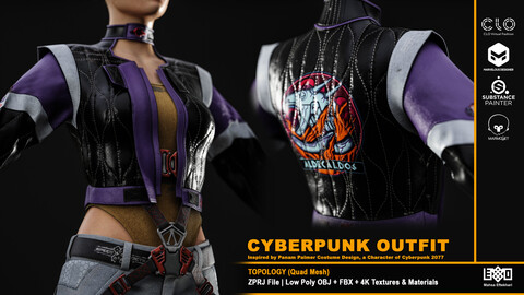 CYBERPUNK OUTFIT | ZPRJ , OBJ , FBX Files + Texture Sets