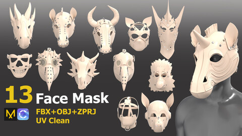 13 Face Mask . Marvelous Designer & Clo3d. FBX / OBJ /ZPRJ /UV Clean