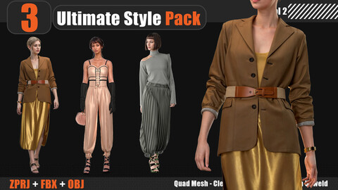 3 Ultimate Style Pack Vol 2 (MARVELOUS DESIGNER AND CLO3D : ZPRJ, OBJ, FBX,Clean UV)