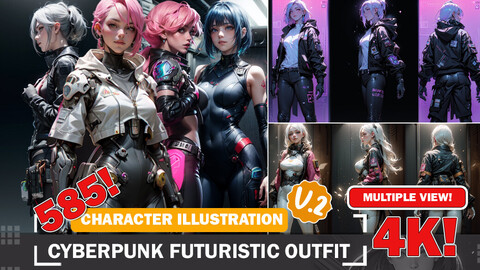 585 Futuristic Cyberpunk Style Various Outfit Multi View Design Character References Designs Reference Art V2 4K