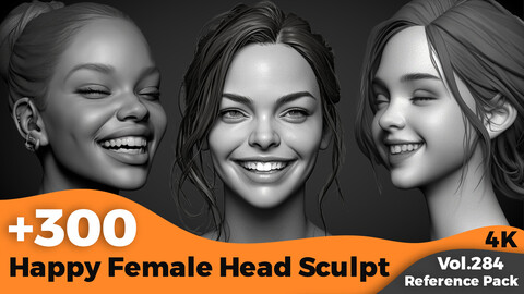 +300 Happy Female Head Sculpt Reference Images(4k)