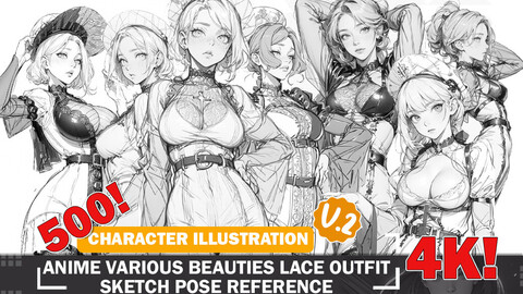 500 Various Anime Sketch Laced Outfit Beauty Pose Ideas Diverse Outfit Character Design Reference Art V2 4K