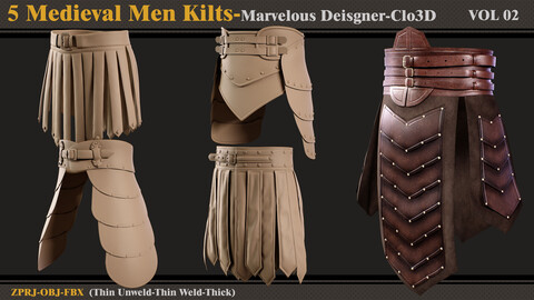 5 Medieval Men Kilts/Marvelous Designer-Clo3D(ZPRJ + FBX + OBJ)-VOL2