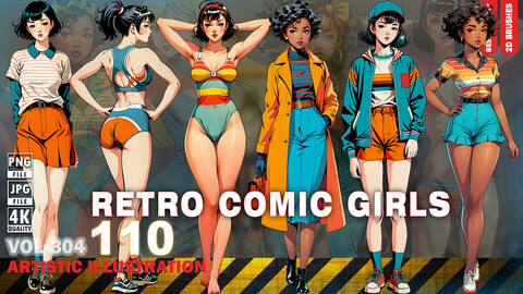 110 4K RETRO COMIC GIRL ILLUSTRATIONS - (JPEG & TRANSPARENT PNG) - VOL 304