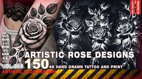 150 4K ARTISTIC ROSE DESIGNS - (JPEG & TRANSPARENT PNG & ALPHA) - VOL 305