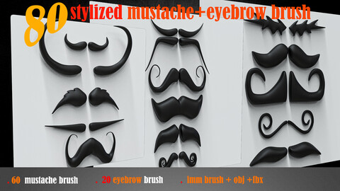 80 stylized mustache+eyebrow brush and 3dmodel