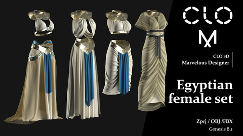 Egyptian female set / Marvelous Designer/Clo3D project file + OBJ, FBX