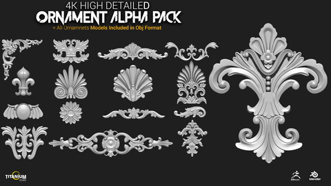 High Detailed Ornament Elements Alpha Pack + 3D Models