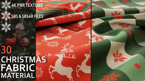 30 CHRISTMAS FABRIC MATERIAL(4K PBR TEXTURES & SBSAR & SBS)