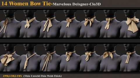 14 Women Bow Ties/MD-Clo3D (ZPRJ + FBX + OBJ)