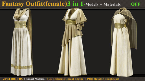 3 in 1 Fantasy Outfits- MD/Clo3d (OBJ + FBX +ZPRJ)+Materials+Textures (OFF)