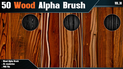 50 Wood Alpha Brush - Vol.30 ( 4K PNG )