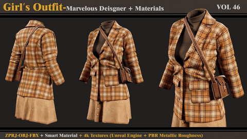 Girl's Outfit- MD/Clo3d + Smart Material + 4K Textures + OBJ + FBX (vol 46)