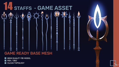 14 Staffs Collection 3D Model