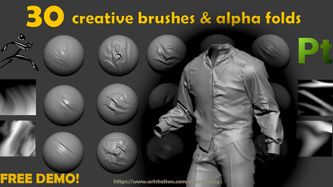 30 Creative Brushes & Alphas for Clothing Folds in ZBrush and Substance Painter