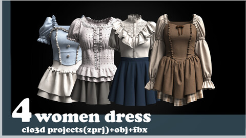 4women dress/clo3d project(ZPRJ)+OBJ+FBX.