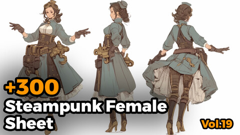 +300 Steampunk Female Sheet Reference Images(4k)