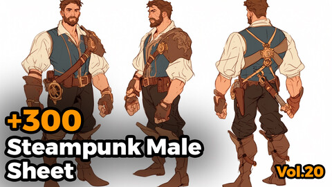 +300 Steampunk Male Sheet Reference Images(4k)