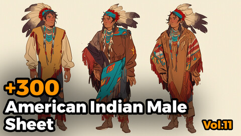 +300 American Indian Male Sheet Reference Images(4k)