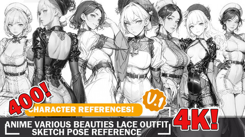 400 Various Anime Sketch Laced Outfit Beauty Pose Ideas Character Reference Art V1 4K