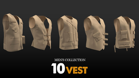 10 Men's Vest . Marvelous / CLO Project file - OBJ - FBX