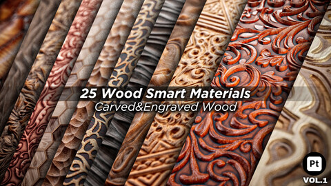 25 Carved-Engraved Wood Smart Materials + 2 Free #Vol.1