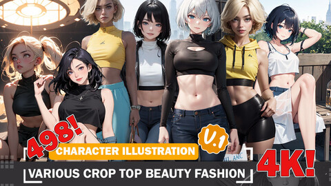 498 Various Crop Top Beauty Fashion Diverse Outfit Character Design Reference Art V1 4K