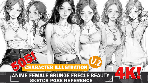 505 Various Anime Grunge Freckle Beauties Sketch Pose Characters Reference Intricate Designs and Designs Reference Art V2 4K