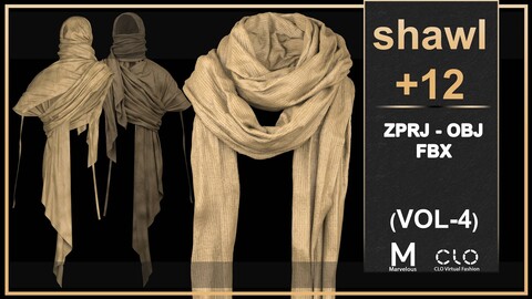 12 shawl Collection_Clo3d file(OBJ+FBX+zprj)