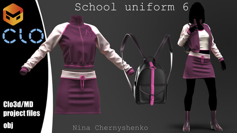 School uniform 6. Marvelous Designer/Clo3d project + OBJ.