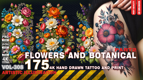 175 4K HAND DRAWN FLOWERS AND BOTANICAL FOR TATTOO AND PRINT (part2) - ARTISTIC ILLUSTRATION - HIGH END QUALITY - (JPEG & TRANSPARENT PNG & ALPHA ) - VOL308