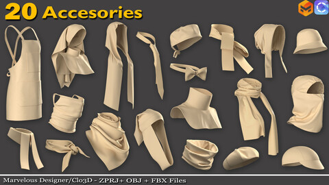 20 Accessories - 85% off | Marvelous Designer/Clo3d (ZPRJ) + OBJ + FBX