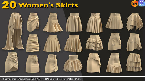 20 Women's Skirts - 85% off | Marvelous Designer/Clo3d (ZPRJ) + OBJ + FBX