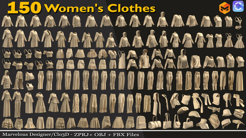 150 women's clothes Bundle - 85% off | Marvelous Designer/Clo3d (ZPRJ) + OBJ + FBX