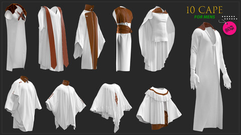 10 models cape for men / marvelous & clo3d / OBJ / FBX